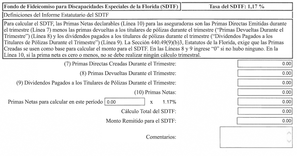 Captura de Pantalla de Cálculos de Evaluaciones de SDTF para Aseguradoras