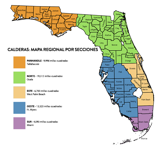 Mapa de la región de sección calderas de la Florida